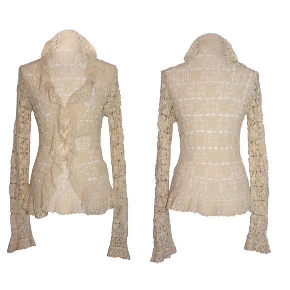 Hand Knit Ralph Lauren Crochet Cardigan Size Small - Picture 2 of 8